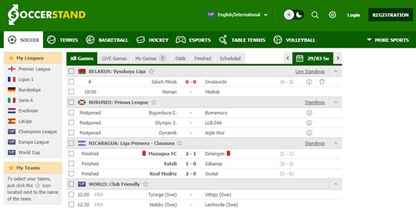 مشاهده نتایج زنده در سایت SoccerStand
