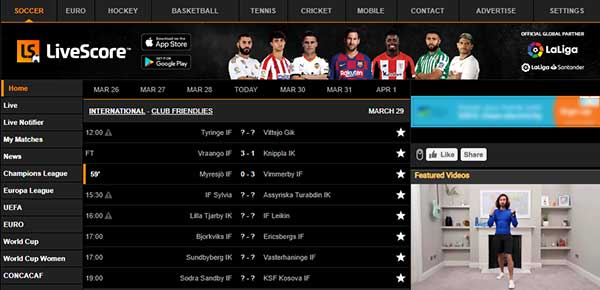 مشاهده نتایج زنده در سایت LiveScore