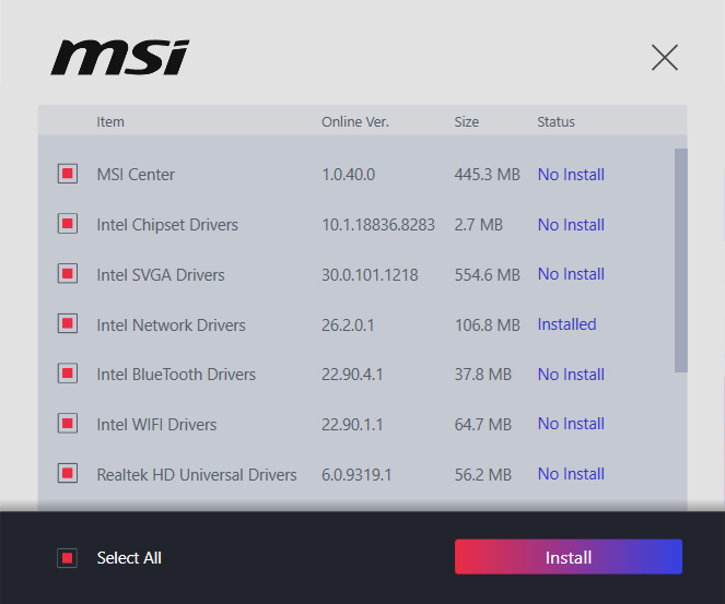 MSI Driver Utility Installer Will Check Your Hardware Components and Present Suitable Utilities for You Automatically